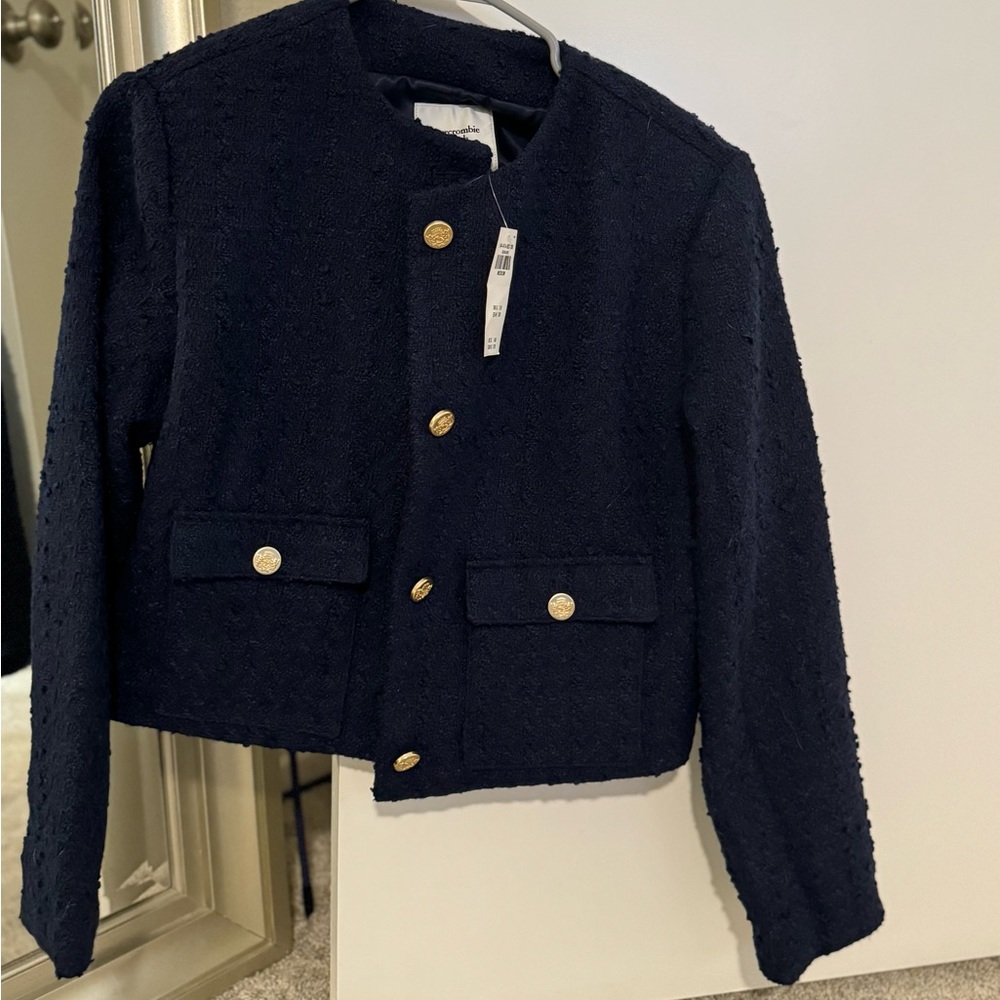 Abercrombie & Fitch Navy Textured Gold-Button Jacket